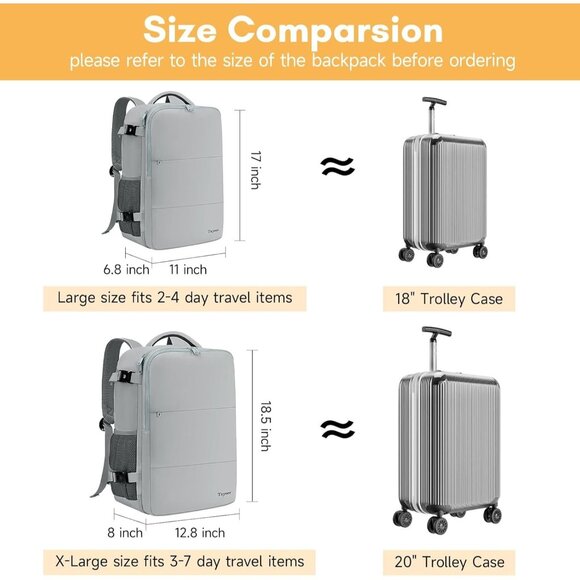 Taygeer Women's Elephant-Gray Travel Backpack Carry On 15.6inch Laptop Backpack - Picture 6 of 9